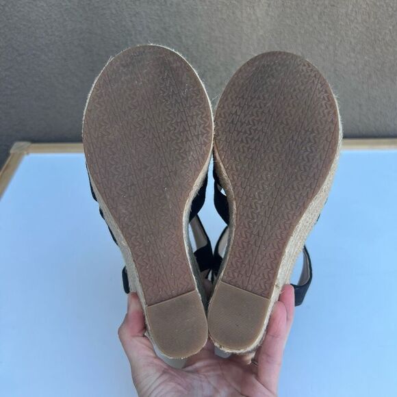Michael Kors Damita Espadrille Wedge Sandal Size 5.5-6 Black Canvas Zipper - Picture 10 of 11